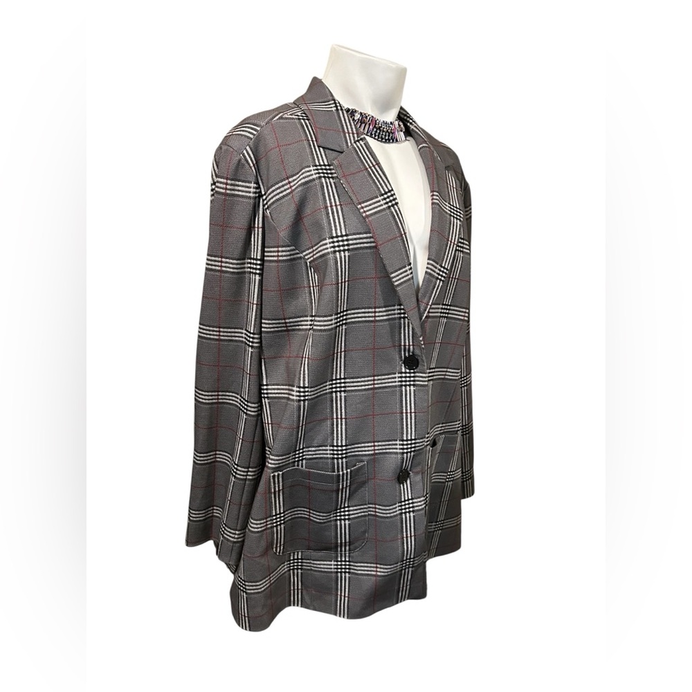 DG2 by Diane Gilman Women’s Suit Gray Plaid Blazer Pants Subtle Red Windowpane - Picture 2 of 12